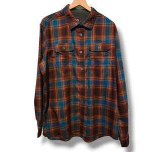 Swiss Tech flannel shirt mens X-Large XL plaid teal orange long-sleeve